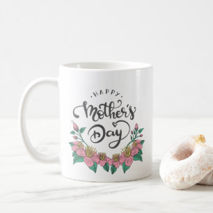 Tasse de café heureuse florale élégante du jour de