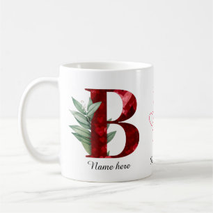 Tasse de café initiale Lettre B Florale Cœur Rouge