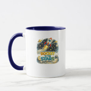 Tasse de café mignonne fusée vers les étoiles dans