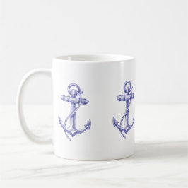 Tasse de café nautique bleue et blanche avec des
