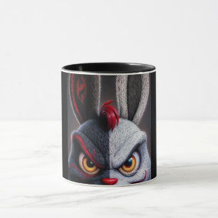 Tasse de café noire avec visage de monstre effraya