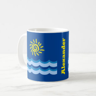 Tasse de café personnalisée Nom Soleil Jaune Vague