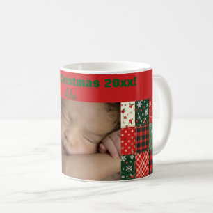 Tasse de café photo patchwork vert rouge Noël