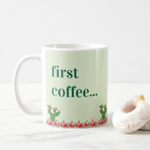 Tasse de café première fleur orange de cactus vert