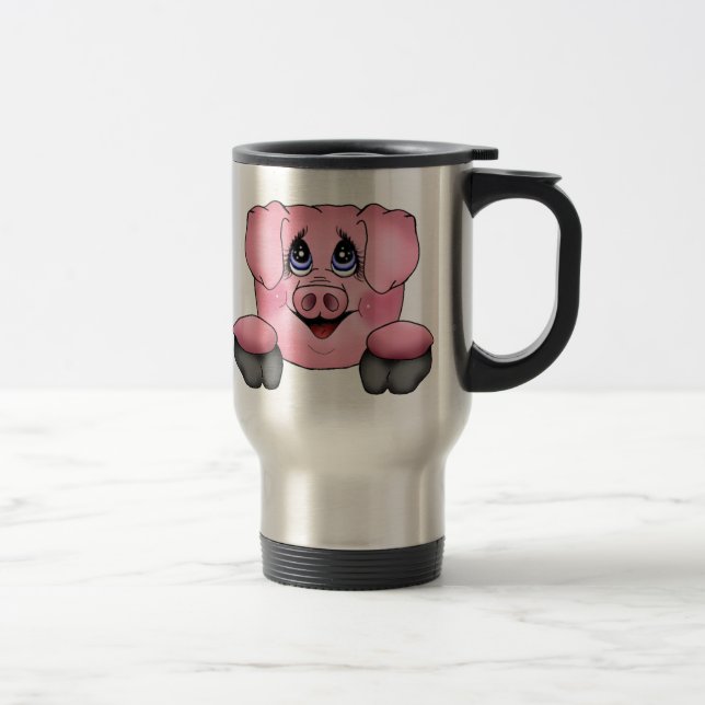 Tasse de café rose de voyage de porc (Droit)
