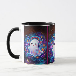 Tasse de café rose pâle effrayante et mignonne pou