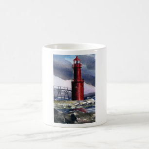 Tasse de café rouge de phare d'Algoma le Wisconsin