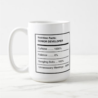 Tasse de café sur les faits nutritionnels d'un dév