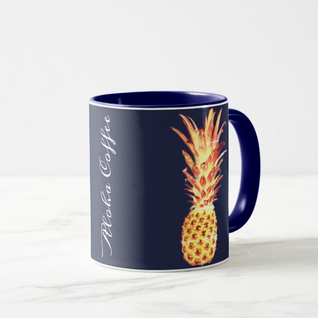 Tasse de café tropicale de bleu marine d'ananas (Devant droit)