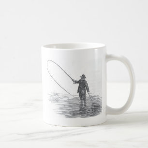 Tasse de café vintage d'art de pêche de mouche