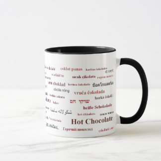 Tasse de chocolat chaud dans différentes langues