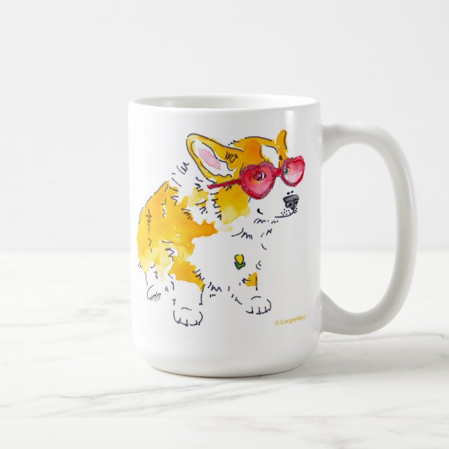 Tasse de corgi de lunettes de soleil de coeur (Droite)