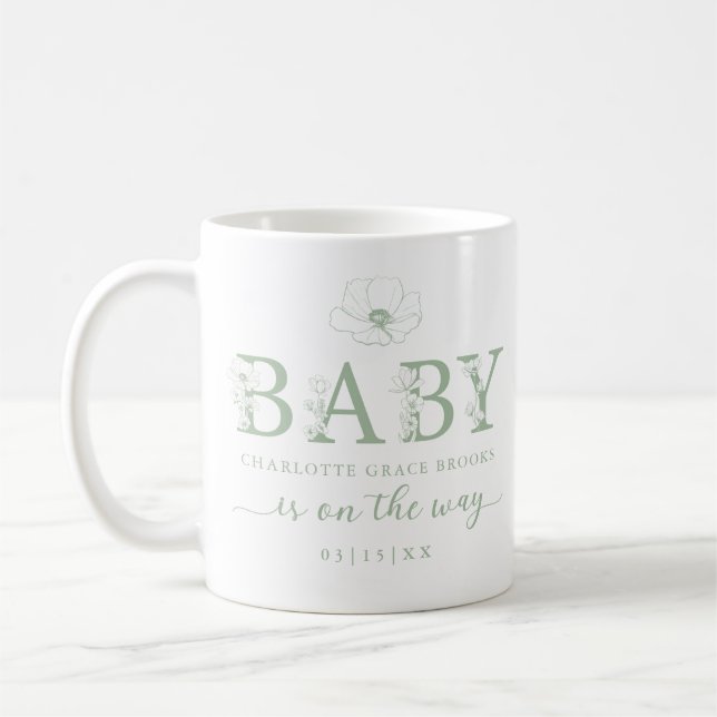 Tasse de déclaration de naissance de bébé à fleur  (Gauche)