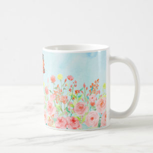 tasse de fleur d'aquarelle de roses et de