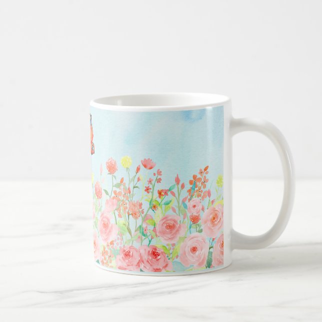 tasse de fleur d'aquarelle de roses et de (Droite)