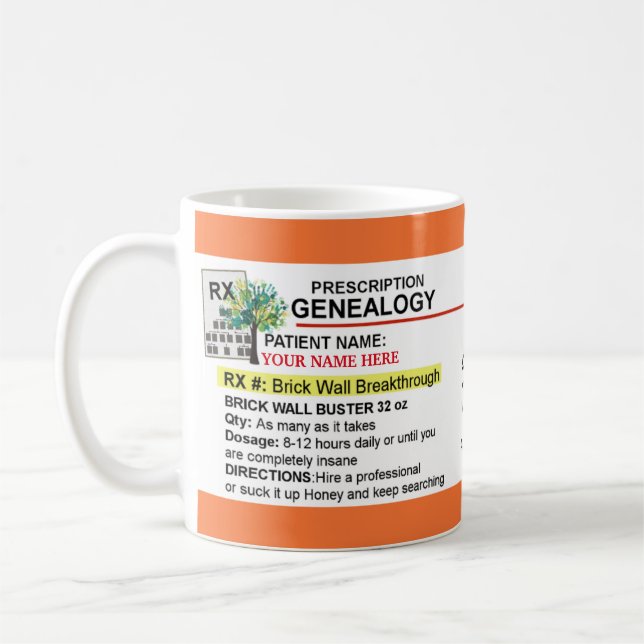 Tasse de généalogie de bouteille de prescription (Gauche)