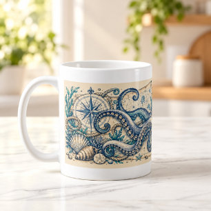 Tasse de gravure marine de pieuvre curieuse