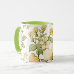 Tasse de jardin floral jaune avec poignée verte