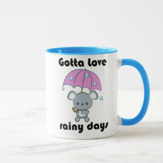 Tasse de jours pluvieux de souris et de parapluie