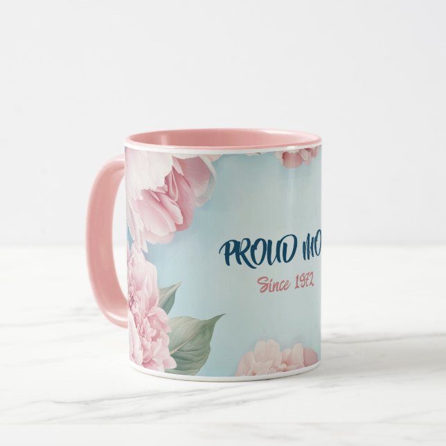 Tasse de la fête des Mères Texte "MAMAN" "Depuis 1 (Devant gauche)