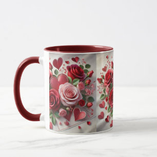 Tasse de la Saint-Valentin avec cœurs et roses rou