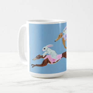 Tasse de lapins chevauchant des Greyhounds