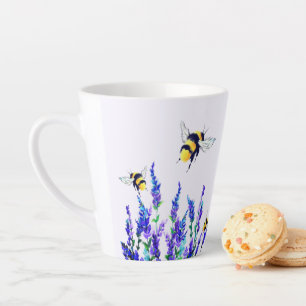 Tasse de Latte Fleurs de Printemps et Abeilles en 