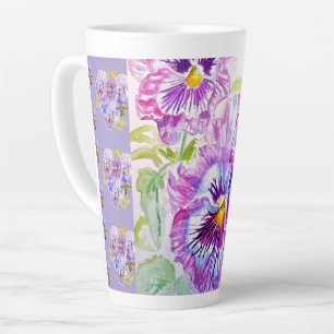 Tasse de Latte florale à pansy violet peint à la m