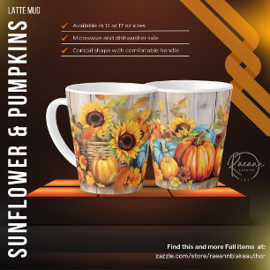 Tasse de Latte Tournesols Chauds et Citrouilles