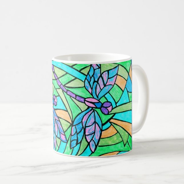 Tasse de libellules en verre souillé (Devant droit)