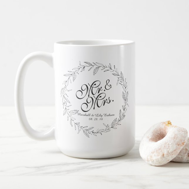 Tasse de M. et de Mme Simple Floral Wedding (Avec donut)