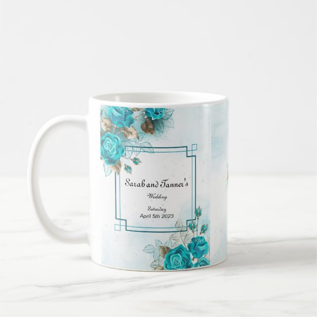 Tasse de mariage Fleur Turquoise (Gauche)