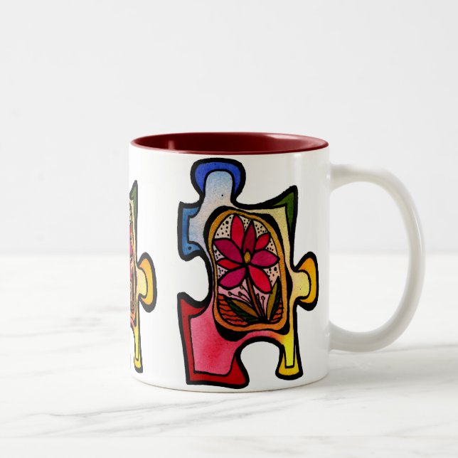 Tasse de morceau de casse-tête, fleur rouge (Droit)
