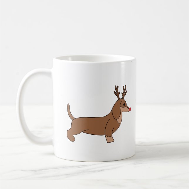 Tasse de Noël avec Teckel au Nez Rouge et Bois (Gauche)
