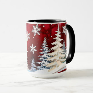 Tasse de Noël de la forêt hivernale flocon de neig