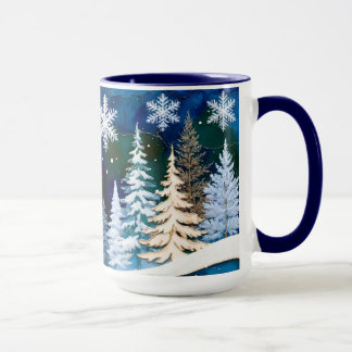 Tasse de Noël forêt d'hiver flocon de neige
