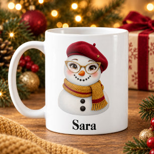 Tasse de Noël personnalisée Tatie Cute Snowgirl