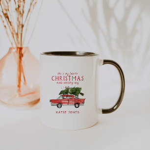 Tasse de Noël préférée   Voiture rouge aquarelle