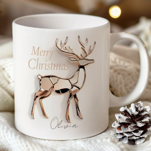 Tasse de Noël Renne en Or Rose Nom personnalisé