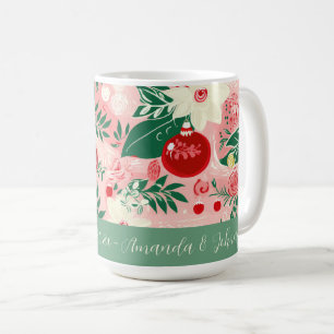 Tasse de Noël rétro florale rose vert