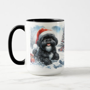 Tasse de Noël Shih Tzu Noir Galopant Dans La Neige