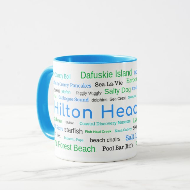 Tasse de nuage de mot de Hilton Head Island (Devant gauche)