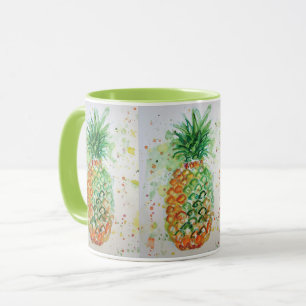 Tasse de peinture aquarelle de l'ananas vert