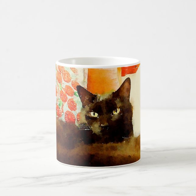 Tasse de peinture de chat noir (Centre)