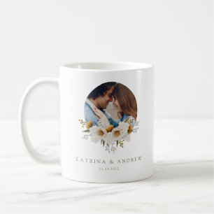 Tasse de photo de mariage floral aquarelle