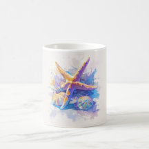 Tasse de plage étoile de mer aquarelle