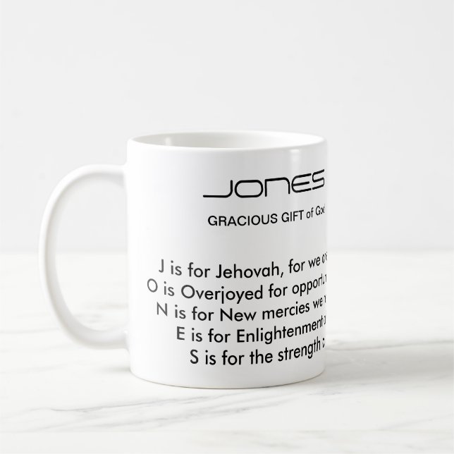 Tasse de poème de nom de famille de Jones (Gauche)
