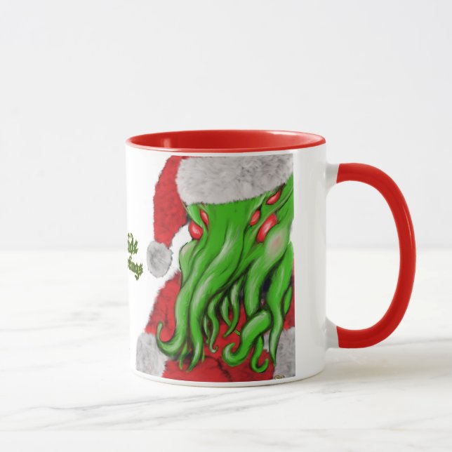 Tasse de salutations de Noël de Père Noël Cthulhu (Droite)