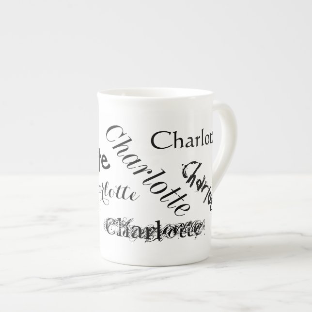 Tasse de spécialité de porcelaine tendre de nom (Devant droit)