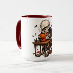 Tasse de Squelette Buvant une Citrouille Halloween